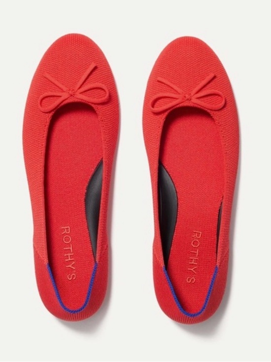 Rothy's Shoes - Rothy's Red Knit Ballet Flats with Blue Accent Trim